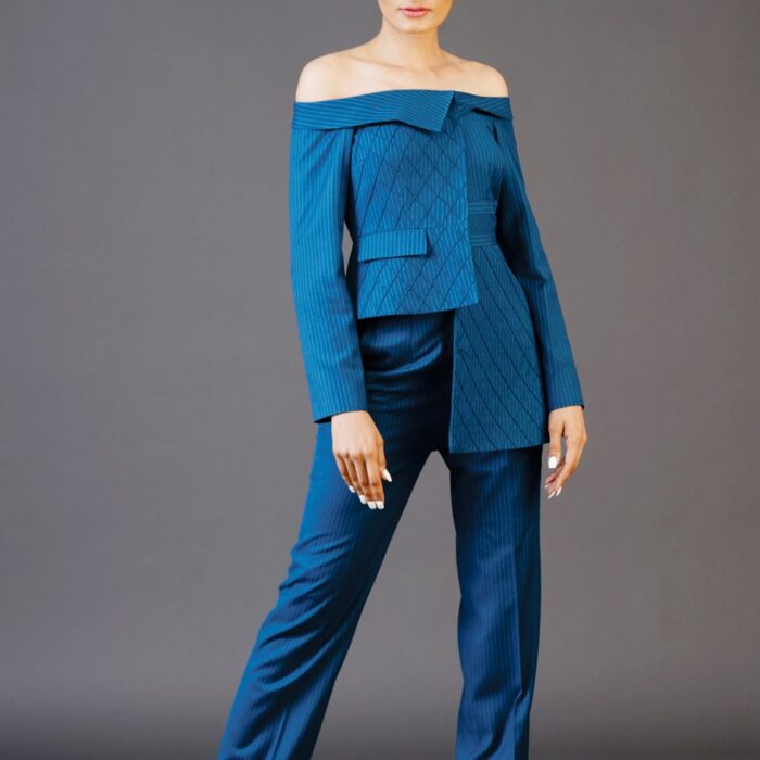 Creative Corporate cold shoulder assymetric top with trouser