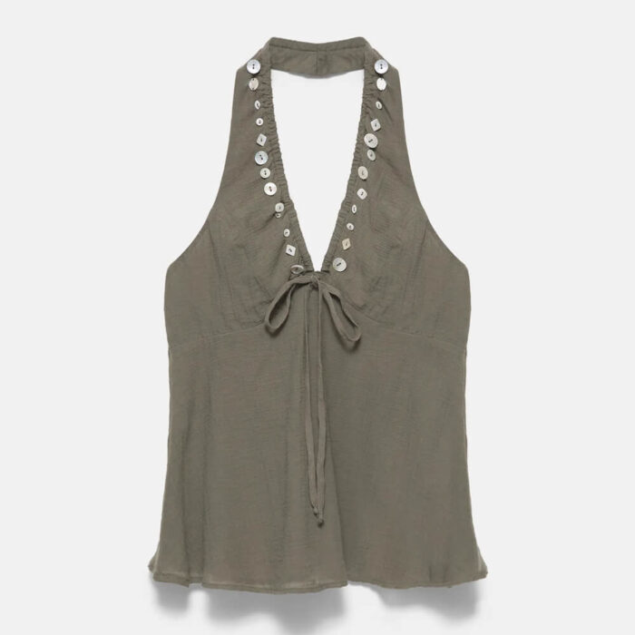 Halter neck top with buttons